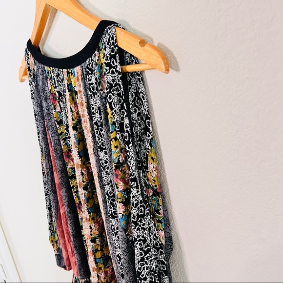 Mixed Media Multicolored Floral Cold Shoulder Cut Out Shoulder Swing Mini Dress - Picture 6 of 12